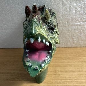 Triceratops Dinosaur Hand Puppet 9" Green Plastic w Expressive Eyes & Teeth